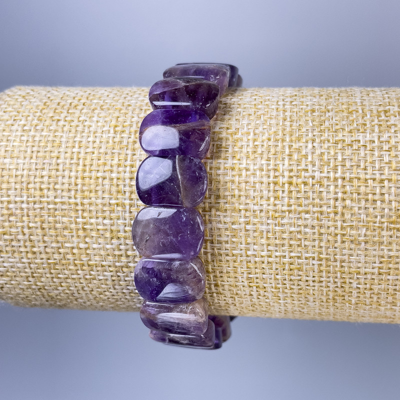 Amethyst link bracelet, 14x10mm diameter, length 18cm ± stretch
