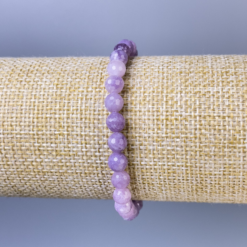 Lepidolite Bracelet, Faceted Round Beads, Diameter 6mm+/-, Length 18cm+/- Stretch
