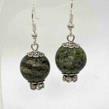 Earrings Serpentine Smooth Round Bead, Diameter 14mm+/-, Length 38mm+