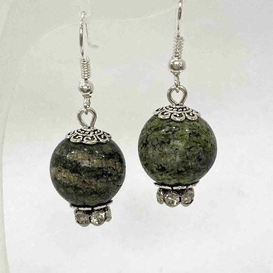 Earrings Serpentine Smooth Round Bead, Diameter 14mm+/-, Length 38mm+