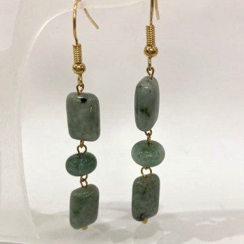Jadeite Rectangle Earrings, 12x8mm+/- with Rondelle 8x6mm+/-, Length 58mm+