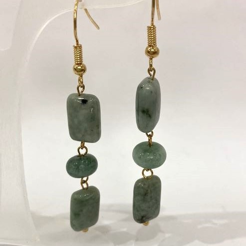 Jadeite Rectangle Earrings, 12x8mm+/- with Rondelle 8x6mm+/-, Length 58mm+