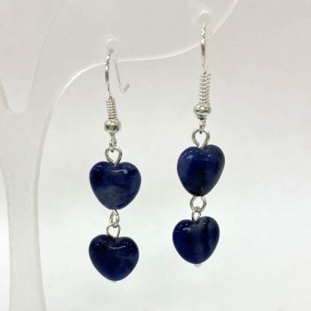 Sodalite Heart Earrings, 9mm+/-, Length 43mm+