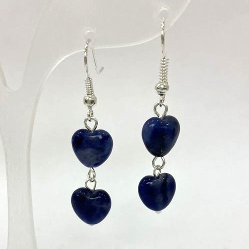 Sodalite Heart Earrings, 9mm+/-, Length 43mm+