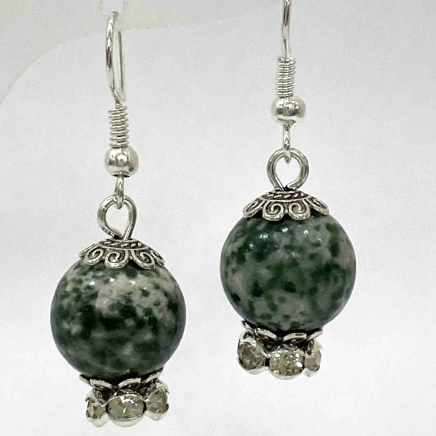 Moss Agate Bead Earrings, diameter 12mm+-, length 36mm+