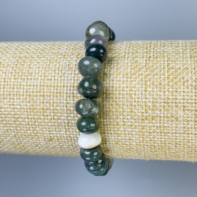 Moss Agate Tumbled Bracelet, diameter 8-10x7mm+-, length 18cm+- stretch