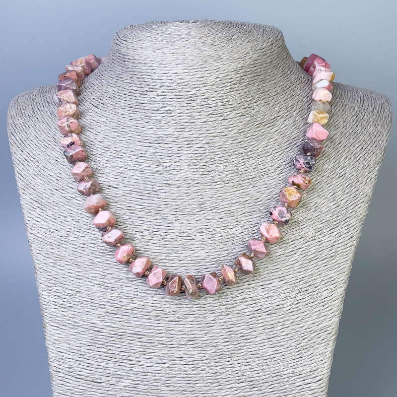 Rhodonite Faceted Necklace, 10-13x7mm+-, length 50cm+- with clasp