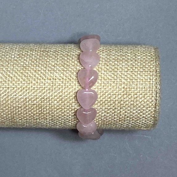 Rose Quartz Heart Bracelet, diameter 12x12mm+/-, length 18cm+/- stretch