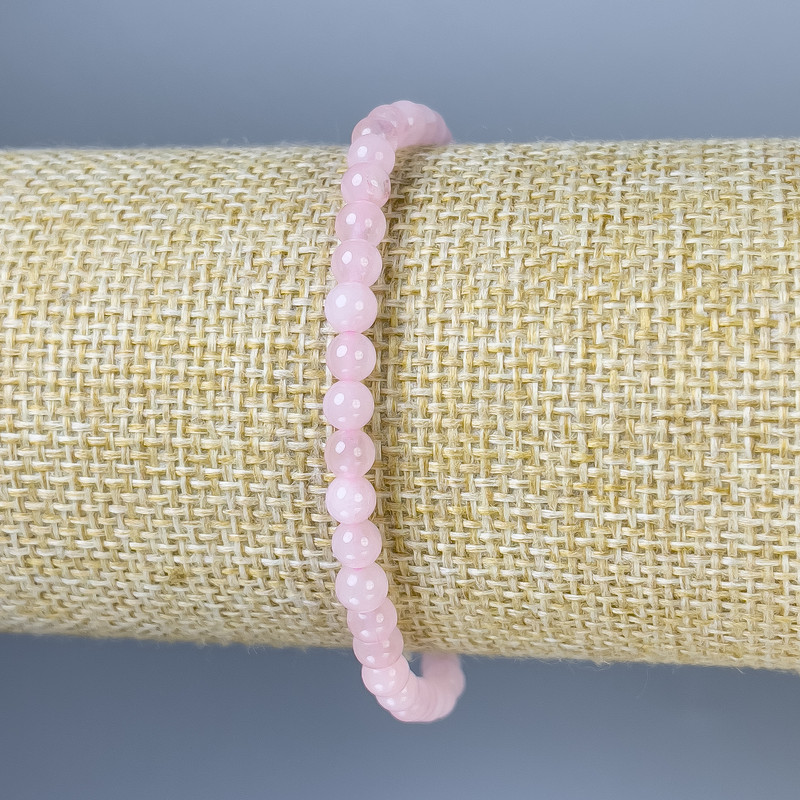 Rose Quartz Smooth Bead Bracelet, diameter 4mm+/-, length 18cm+/- stretch