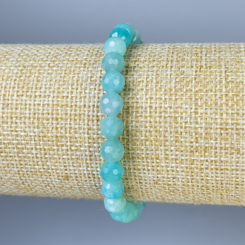 Amazonite Faceted Round Bead Bracelet, 7mm+-, 18cm+- Stretch
