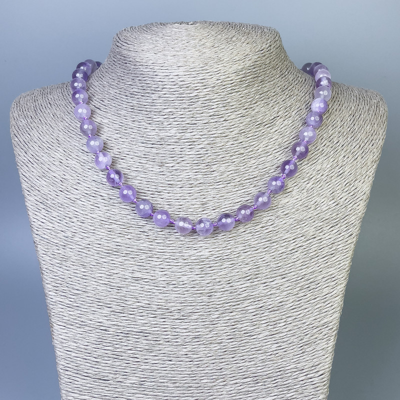 Amethyst Necklace, smooth round beads, diameter 8mm+-, length 45cm+- with clasp
