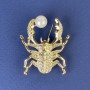 Scarab Brooch-Pendant, white rhinestones, pearl, gold-tone metal, 40x33mm+