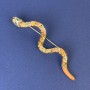 Brooch Snake, brown enamel, rhinestones, gold-tone metal, 82x23mm+