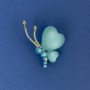 Butterfly Brooch, Diameter 34x21mm+- Blue Cat's Eye Rhinestones Gold-Tone Metal