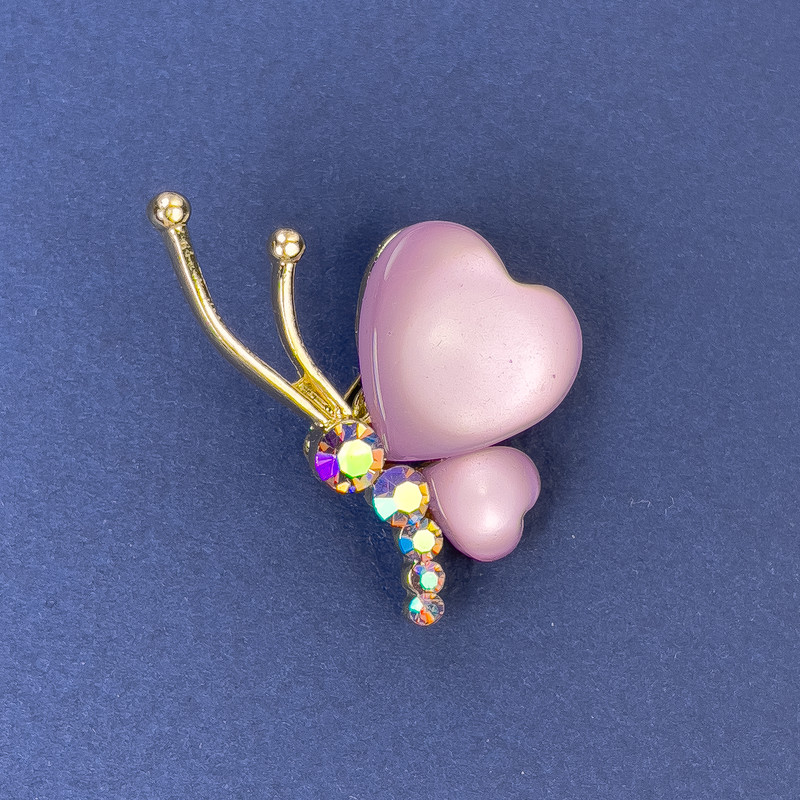 Butterfly Brooch, diameter 34x21mm+- Purple Cat's Eye rhinestones gold-tone metal