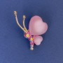 Butterfly Brooch, Diameter 34x21mm+- Pink Cat's Eye Rhinestones Gold-Tone Metal
