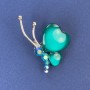 Butterfly Brooch, diameter 34x21mm+/-, rich green Cat's Eye, rhinestones, silver-tone metal