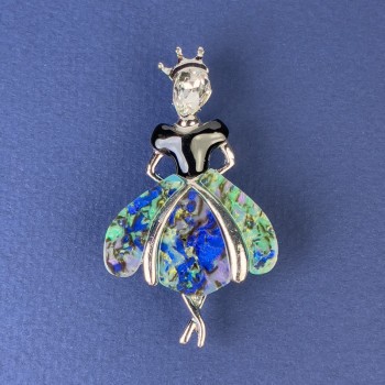 "Princess" Brooch-Pendant, silver-tone metal, 50x28mm+/-, white crystal