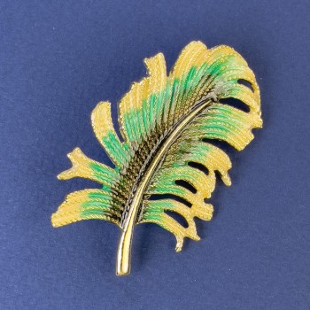Feather Brooch Pendant, Diameter 51x30mm+- Multicolour Enamel Gold-Tone Metal