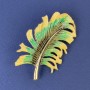 Feather Brooch Pendant, Diameter 51x30mm+- Multicolour Enamel Gold-Tone Metal