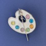 Palette Brooch Multicolour Cat's Eye Enamel Silver-Tone Metal 39x32mm+