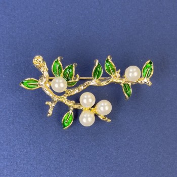 "Twigs" Brooch with Pearls, gold-tone metal, 48x32mm+