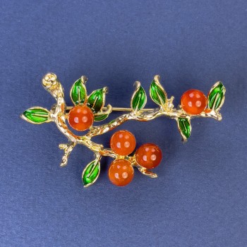 "Twigs" Brooch with Carnelian Gold-Tone Metal 48x32mm+