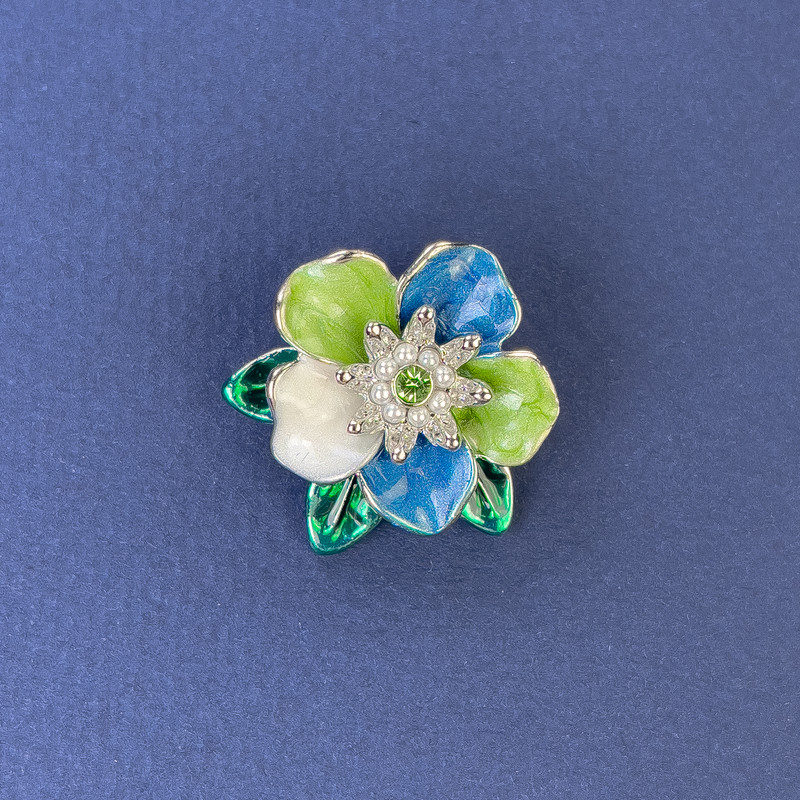 Flower Brooch, diameter 25mm+/-, multicoloured enamel, rhinestones