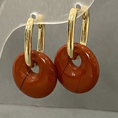 Red Jasper Donut Earrings, diameter 18mm+-, length 30mm+