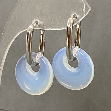 Moonstone Donut Earrings, diameter 18mm+-, length 30mm+