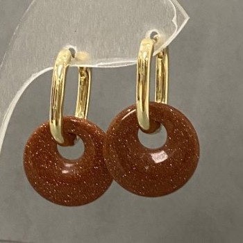 Aventurine Golden Sand Donut Earrings, diameter 18mm+/-, length 30mm+