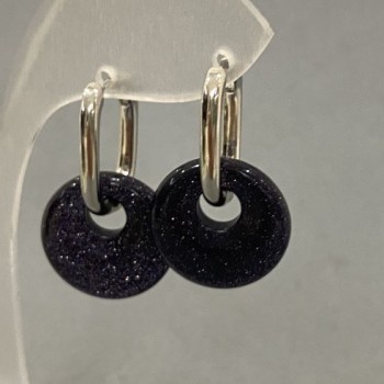 Aventurine Earrings Blue Sand Cairo Night Donut, diameter 18mm+/-, length 30mm+