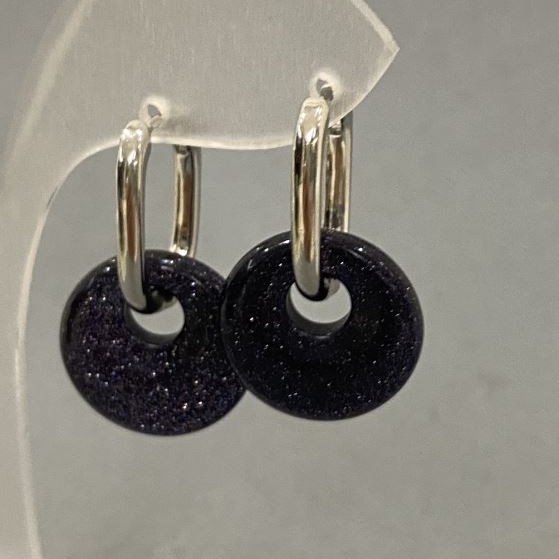 Aventurine Earrings Blue Sand Cairo Night Donut, diameter 18mm+/-, length 30mm+