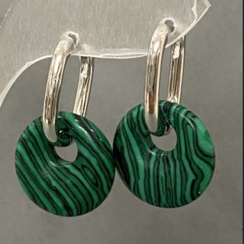 Malachite Donut Earrings, diameter 18mm+-, length 30mm+