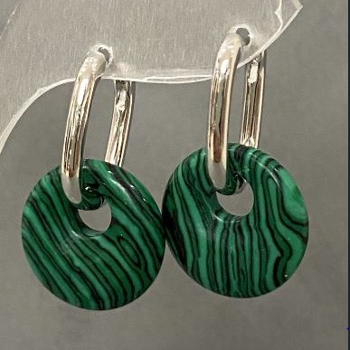 Malachite Donut Earrings, diameter 18mm+-, length 30mm+