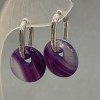 Purple Agate Donut Earrings, diameter 18mm+/-, length 30mm+
