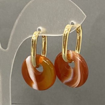 Carnelian Donut Earrings, diameter 18mm+/-, length 31mm+