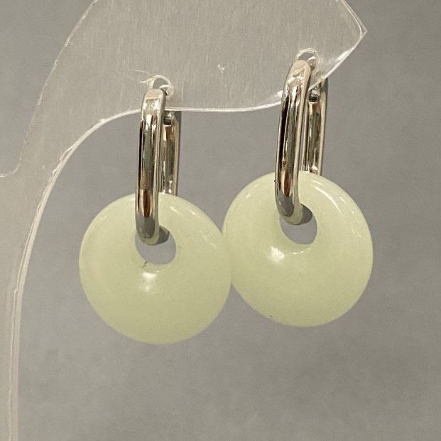 Onyx Donut Earrings, diameter 18mm+-, length 30mm+-, silver-tone metal