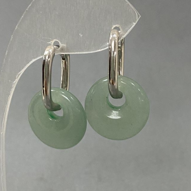 Jade Earrings Donut, diameter 18mm+/-, length 31mm+