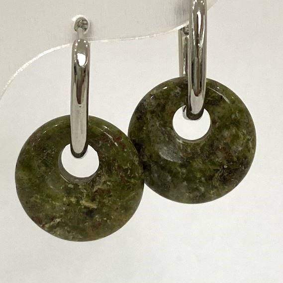 Heliotrope Jasper Donut Earrings, diameter 18mm+-, length 30mm+