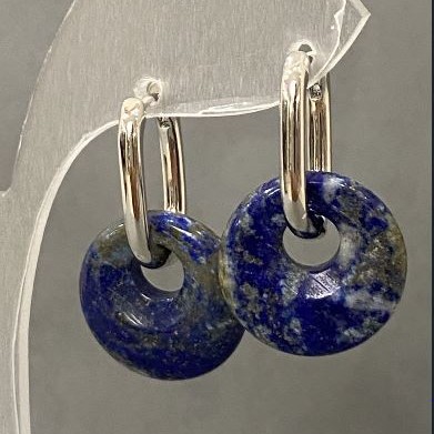 Lapis Lazuli Donut Earrings, diameter 18mm+/-, length 31mm+