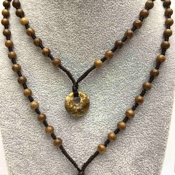 Black Beaded Cord Necklace, diameter 6mm+/-, donut pendant diameter 18mm+/-, length 60cm+/- (price per 1 pc) Jasper, Agate or Unakite