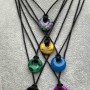 Black Braided Cord Necklace, diameter 1.9mm, with donut pendant diameter 18mm+/-, length 58cm+/- adjustable