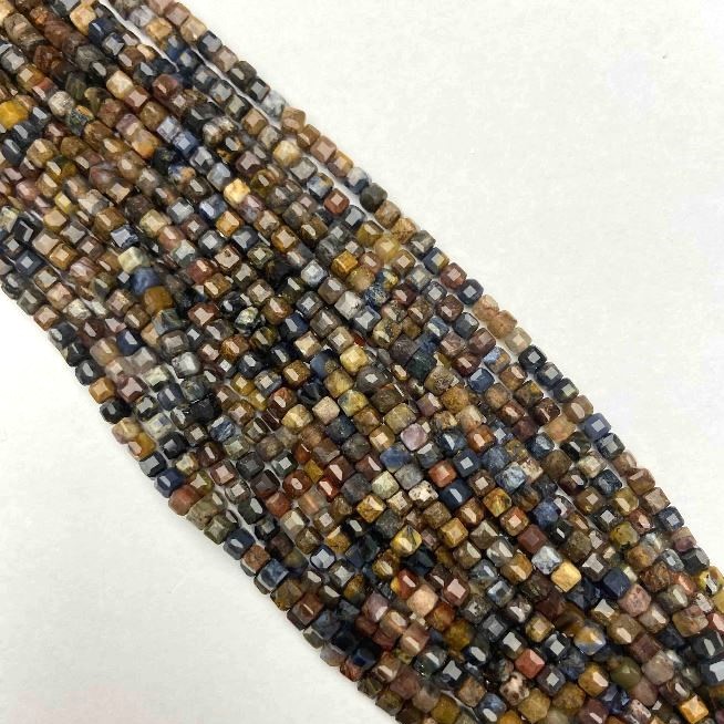 Pietersite Natural Stone Faceted Cube Beads, diameter 3mm+/-, length 39cm