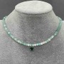 Emerald Choker Natural Stone Faceted Cube, Diameter 4mm+- Pendant with Green Crystal Gold-Tone Metal, Length 36-41cm+