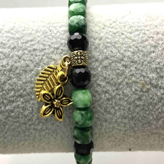 Chrysoprase Bracelet Faceted Cube, Diameter 5.5x5.5mm+- Tourmaline Faceted Bead, Diameter 6mm+-, Length 18cm+- Stretch
