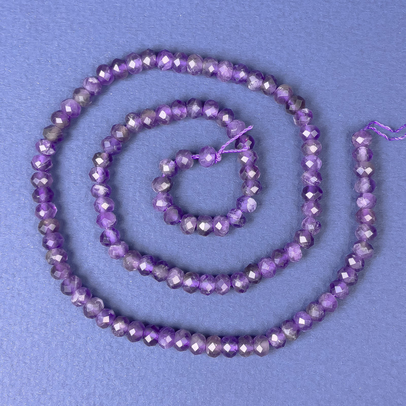 Amethyst Beads (faceted) Rondelle, diameter 5×3 mm ±, length 39 cm ± on thread