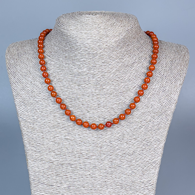 Red Jasper Necklace Smooth Round Bead, Diameter 6.5mm+-, Length 48cm+- with Clasp
