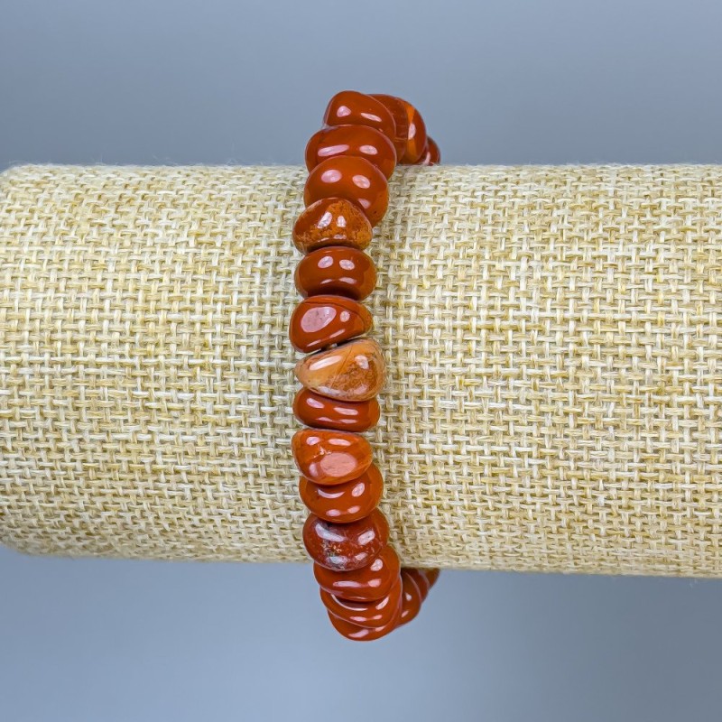 Bracelet Red Jasper tumbled, diameter 8-10x6-8mm+-, length 18cm+- stretch