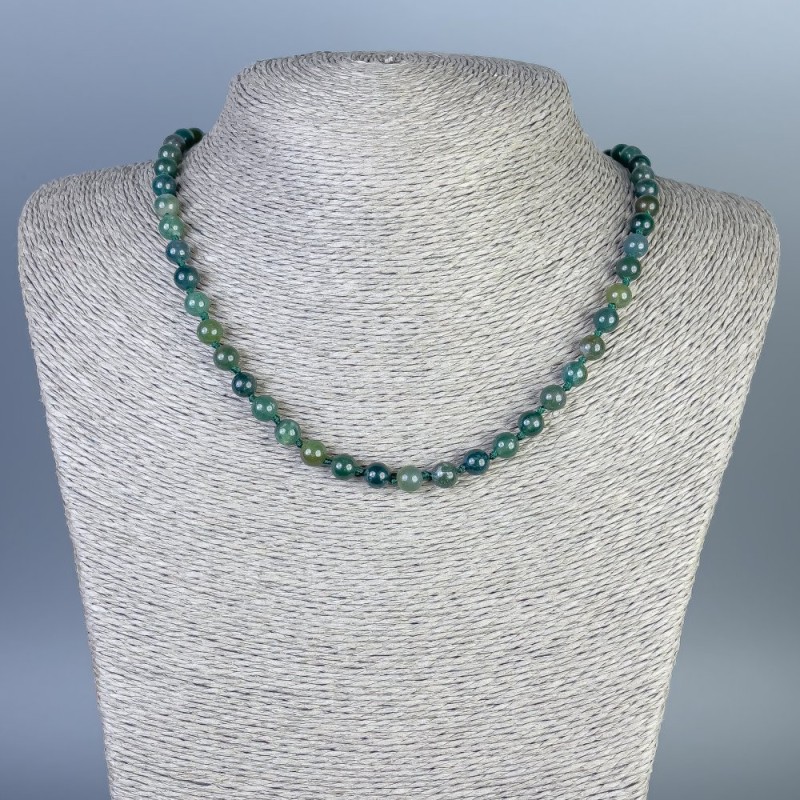 Necklace Green Jasper smooth round bead, diameter 6mm+-, length 45cm+- with clasp